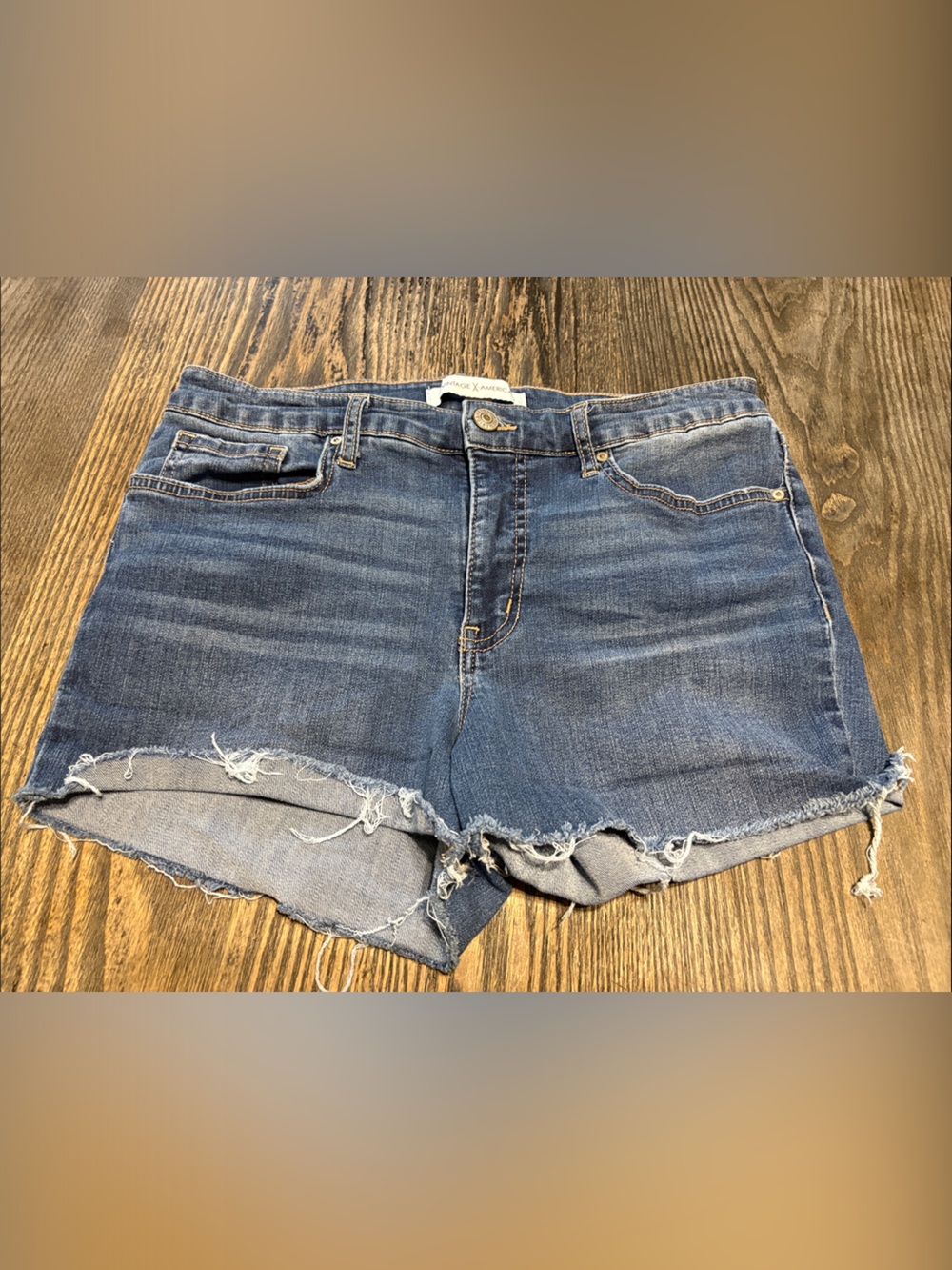 Vintage America Blue Frayed Hem Denim Shorts